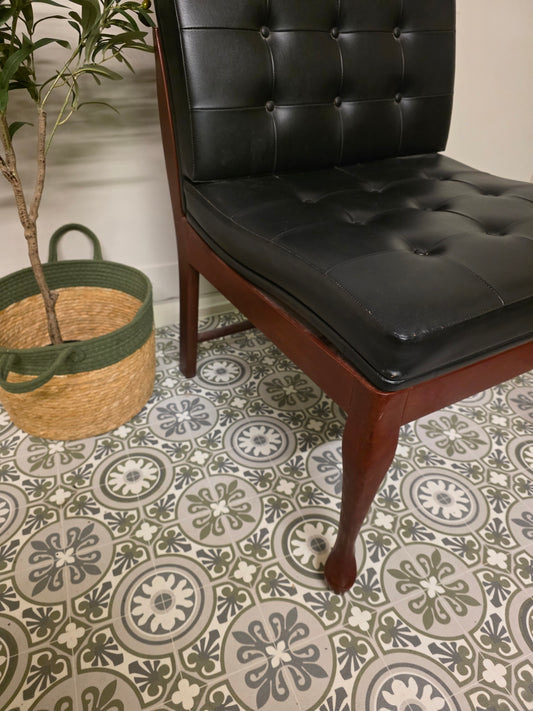 France & Sons Black Leather Teak Armchair