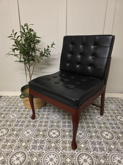 France & Sons Black Leather Teak Armchair